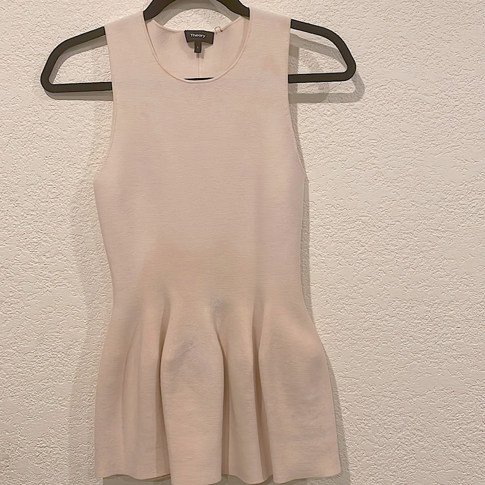 Theory Womens Peplum Shaped Shell Ivory Cheshire Knit